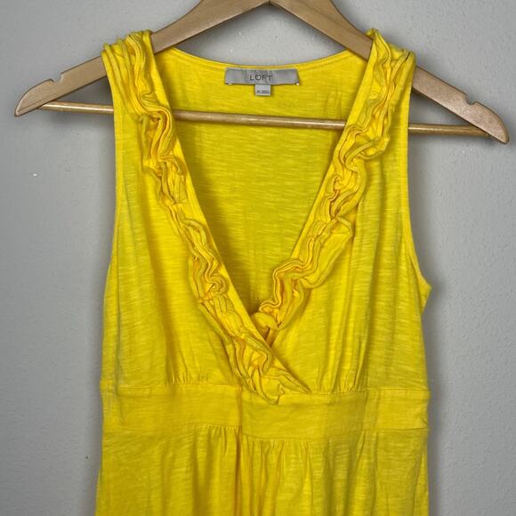 Ann Taylor Loft XS Yellow Baby Doll Y2K Ruffle Surplice V-Neck Knee-Length Dress - Picture 2 of 5